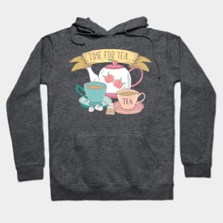 Time For Tea Aesthetic Tea Design in Vintage Pink and Blue Hoodie